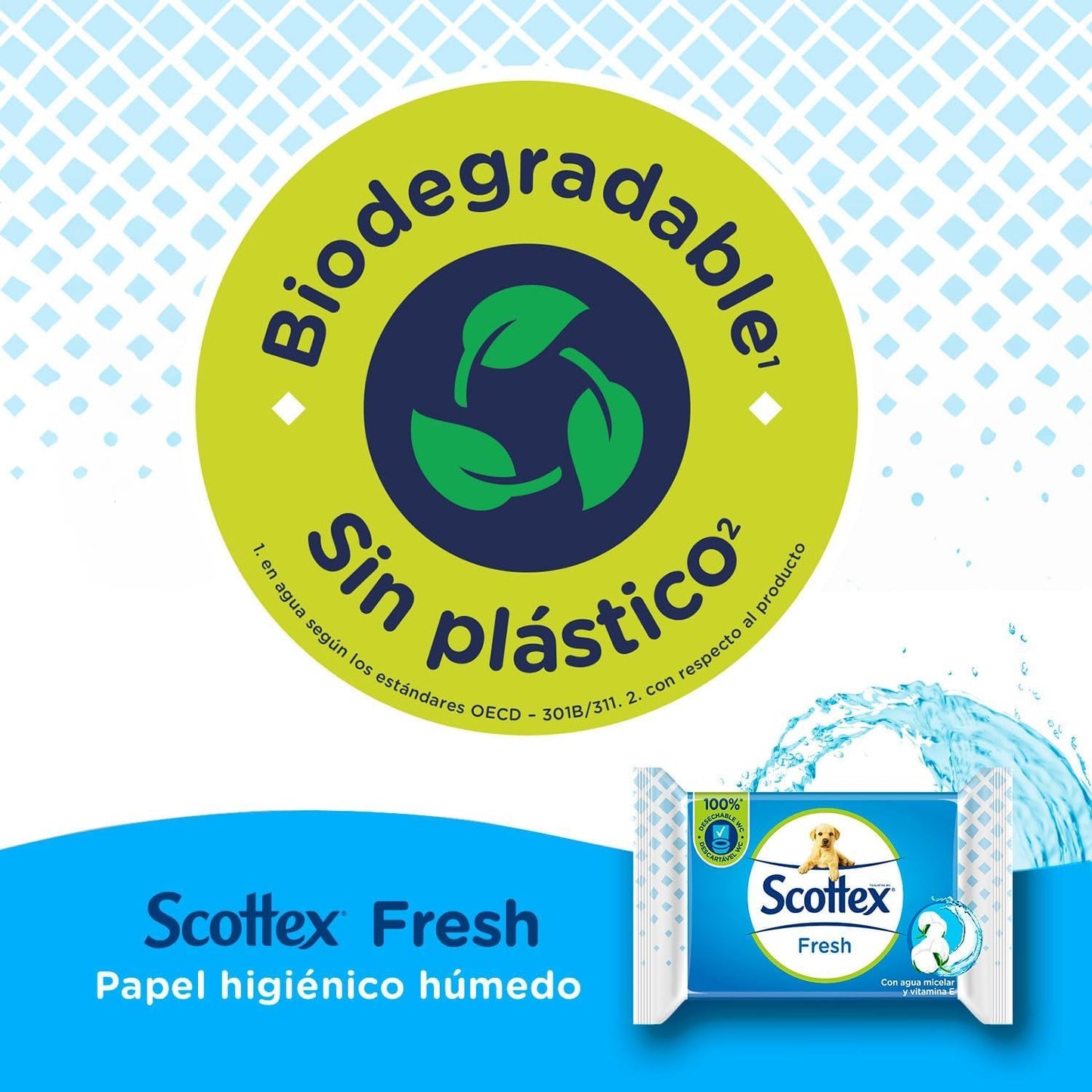 Scottex Toallitas Húmedas Desechables por el WC, Papel Higiénico Húmedo Fresh con Agua Micelar y Vitamina E, Biodegradable y Sin Plástico