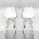 Taburete Alto Cocina con Respaldo, Asiento Blando y Tapizado, Patas Altas Resistentes de Madera de Haya con Reposapiés, Sillas Nórdicas, Ideal para Cocina, Salón, Comedor y Restaurante, 54.5 x 49.5 x 106 cm