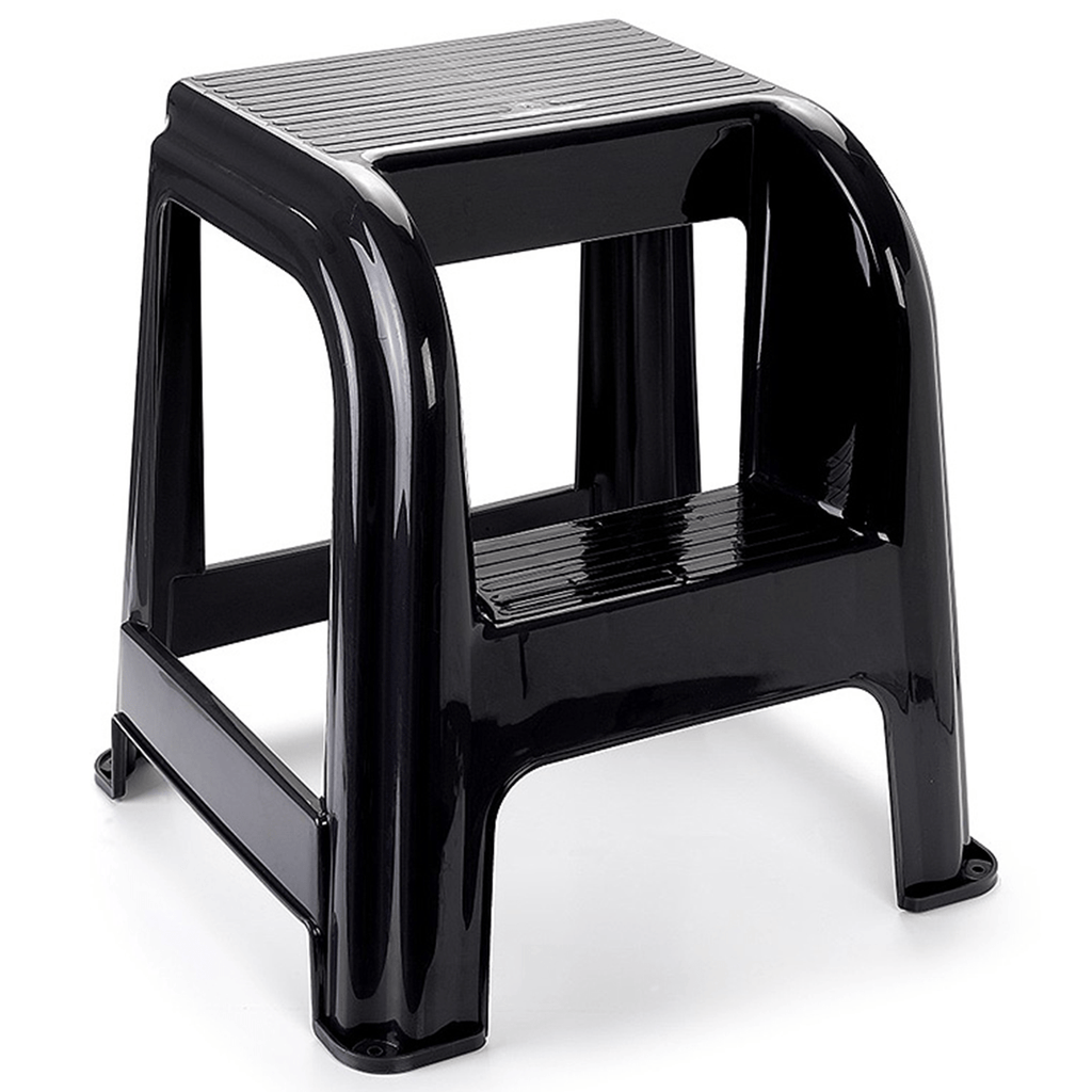 Taburete Escalera Multifuncional 2 Escalones, Resistente y Duradero, Ideal para Hogar y Oficina, Perfecto para Alcanzar Objetos Altos, Negro, 42.2 x 44 x 46 cm