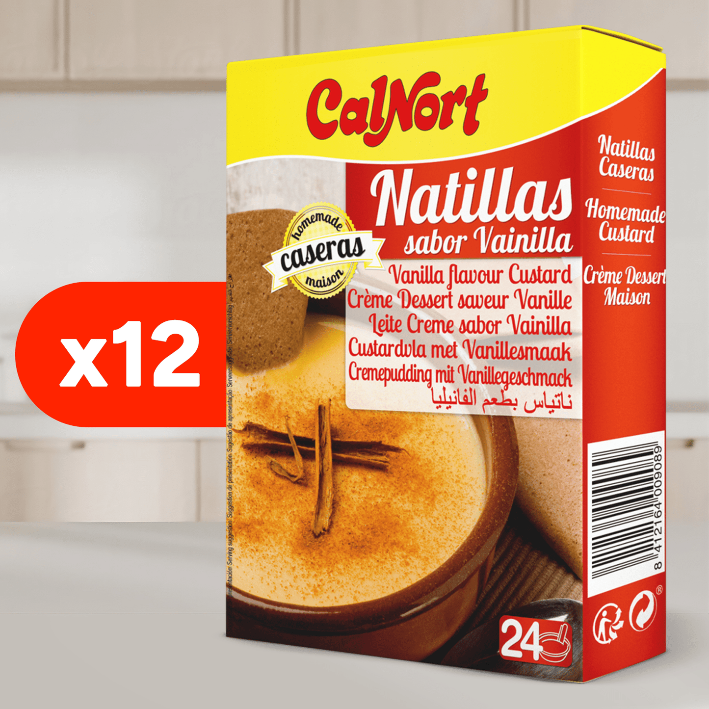 CALNORT Natillas en Polvo, Natillas Caseras de Vainilla, Sin Gluten, 3 Sobres de 40g por Paquete, 120g en Total, 24 Raciones