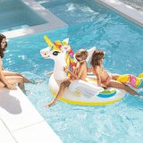 Flotador Piscina Inflable, Unicornio Hinchable de 140 x 198 x 97 cm, Incluye 2 Asas de Sujección, 2 Cámaras de Aire para Mayor Seguridad, Soporta Hasta 40Kg, Incluye Parche de Reparación