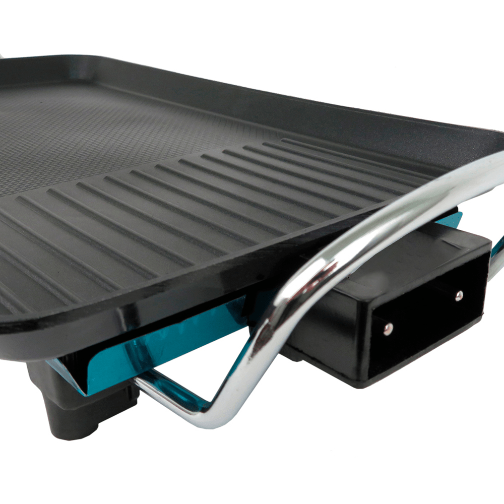Plancha de Cocina Eléctrica con Revestimiento Antiadherente para Carne, Pescado y Verduras, Forma Lisa y Grill, 1500W de Potencia, 230V-50Hz, Bandeja Recoge-Aceite Desmontable, Control de Termostato Ajustable, Asas para Facilitar el Transporte Seguro