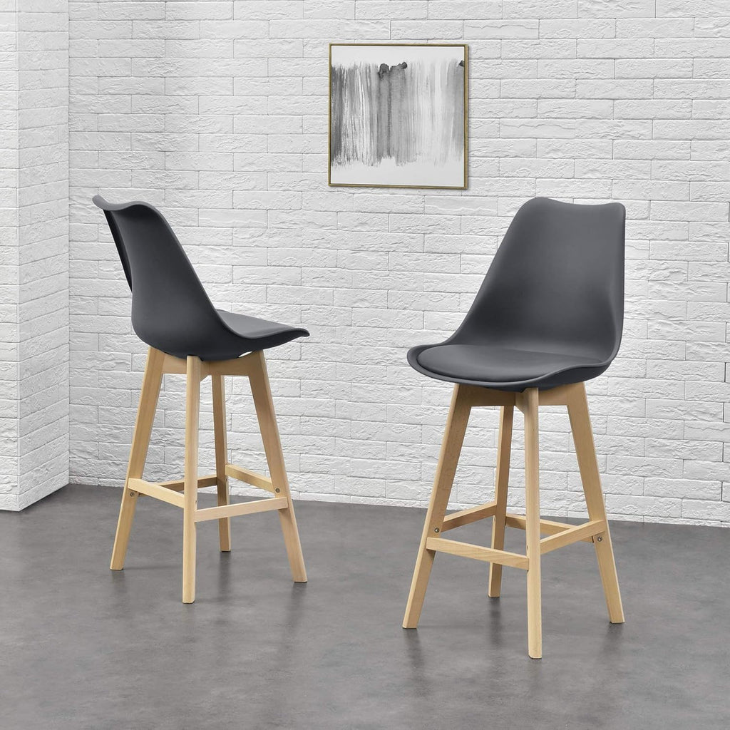 Taburete Alto Cocina con Respaldo, Asiento Blando y Tapizado, Patas Altas Resistentes de Madera de Haya con Reposapiés, Sillas Nórdicas, Ideal para Cocina, Salón, Comedor y Restaurante, 54.5 x 49.5 x 106 cm