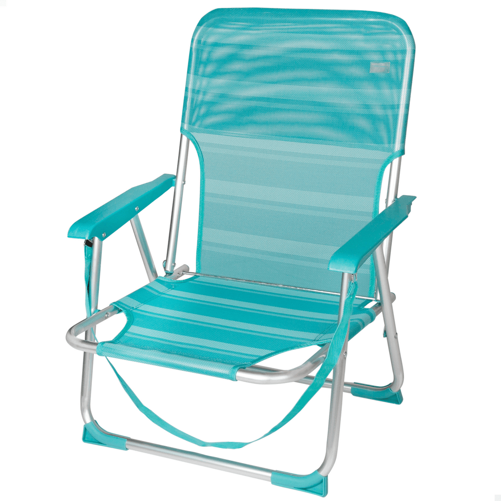 Silla Plegable Playa Reclinable y Resistente. Soporta hasta 100kg. Posición fija. Sistema Antivuelco. Ideal para Playa, Jardín, Terraza o Camping. 44x40x72cm