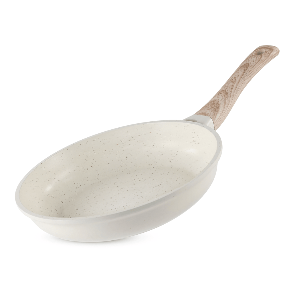 Sartenes Cocina Antiadherente, Sartenes de Aluminio de Alta Resistencia con Revestimiento Antiadherente efecto Mármol Blanco, Base de Inducción y Mangos de Baquelita Estilo Madera, Ø20/Ø24/Ø28cm