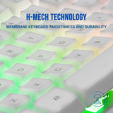 Mars Gaming MK220, Teclado Gaming Híbrido H-Mech, Iluminación FRGB Rainbow + Halo, Panel de Aluminio, Anti-Ghosting, USB Plug & Play, PC PS5 Xbox Switch, Idioma Francés, Blanco