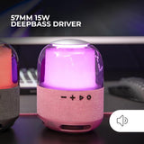 Mars Gaming MS-Flow, Altavoz Portátil Bluetooth 15W, Iluminación Orbilight RGB 360°, Sonido Potente con Driver DeepBass 57mm, Altavoz Gaming Compacto con Bluetooth 5.3 y MicroSD, Rosa