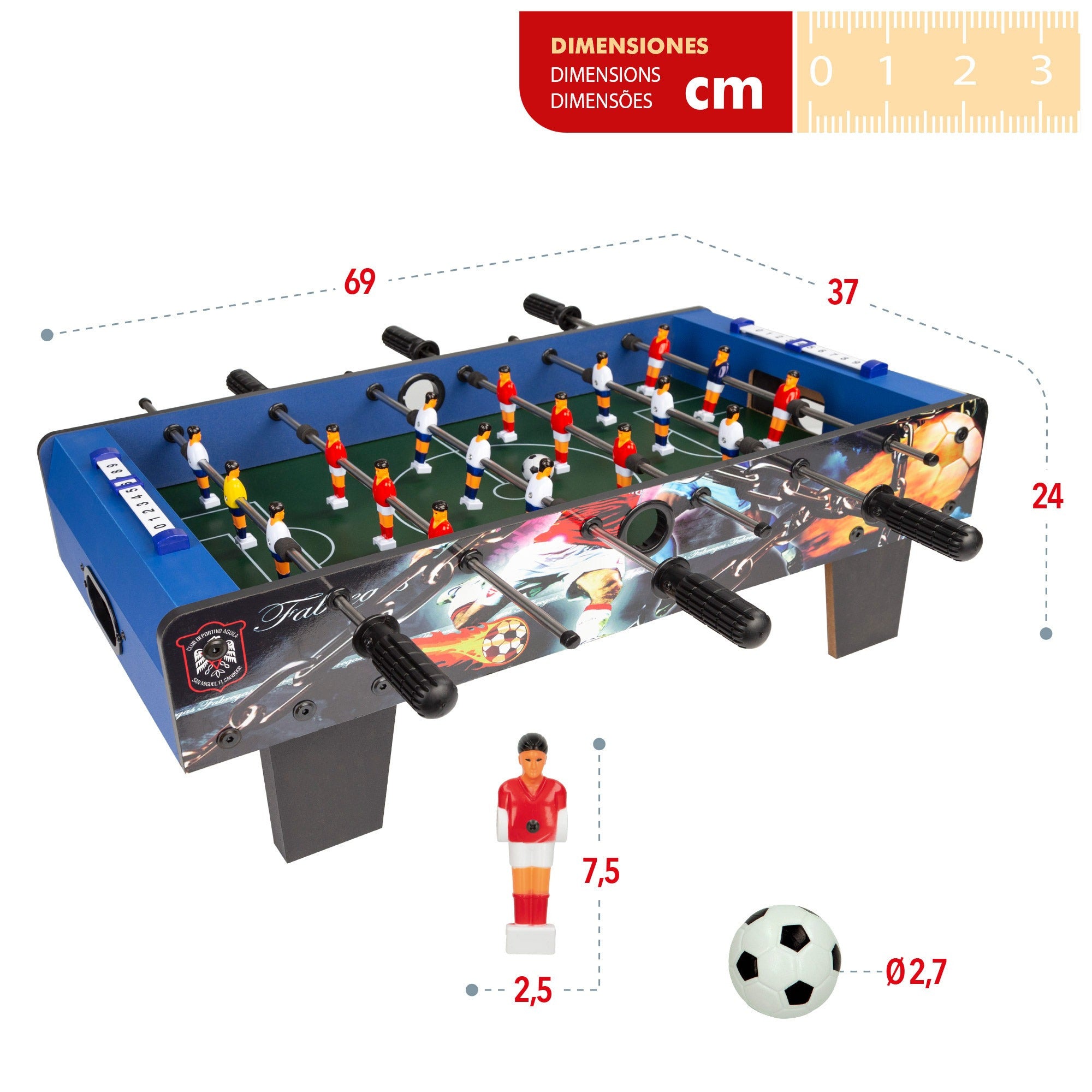 Futbolines para Niños, Futbolin para Niños, Futbolin Mesa Niños, De 2 a 4 Jugadores, Hecho de Madera Resistente, 69 x 37 x 24 cm