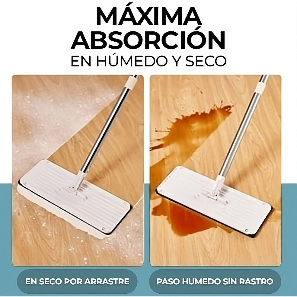 Fregona y Cubo de Limpieza Escurridor con Compartimentos, Cabezal Plano y Flexible Rotación 360. Cubo Escurrefacil. Ideal para Limpiar Suelos, Paredes, Techos, Ventanas, Incluye Recambios Extra