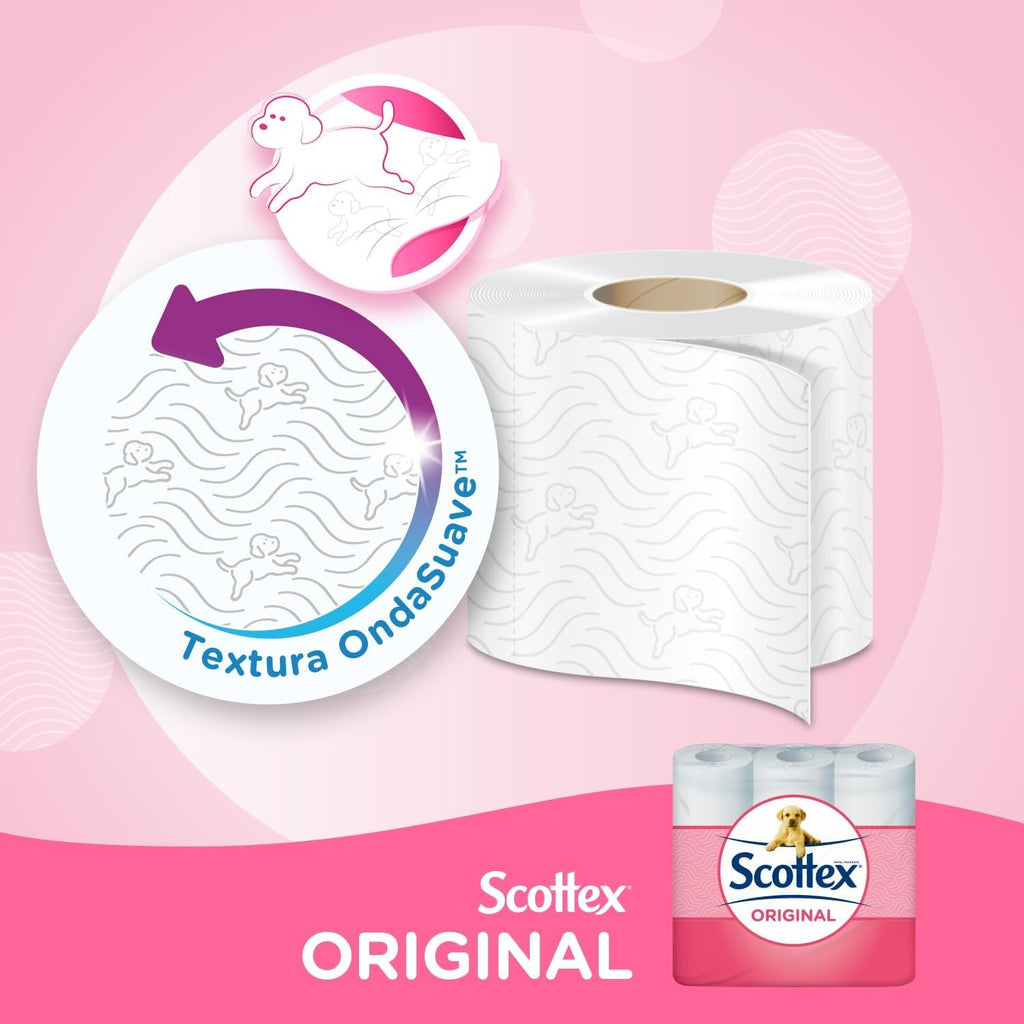 Scottex Papel Higiénico, Rollos dos Capas que Proporcionan el Equilibro Adecuado en Suavidad y Resistencia