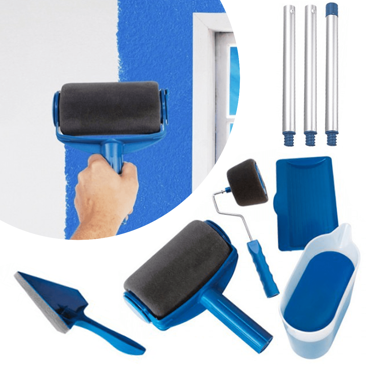 Rodillo Pintura Pared Rellenable con Almacenamiento Interno, Fácil de Llenar y Usar, Incluye: Bandeja de Apoyo, Rodillo Biselado, Brocha para Rincones y Recipiente para Pintura con Boca, Ahorra Tiempo Pintando, Perfecto para Aplicación de Múltiples Capas