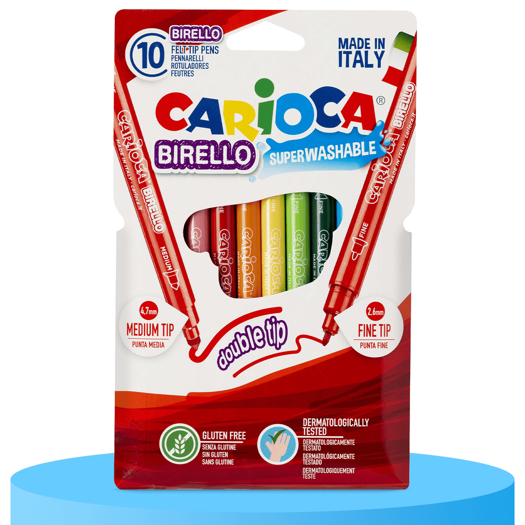 CARIOCA Birello Rotuladores de Colores con Doble Punta, Punta Fina y Media, Rotuladores Lavables, Paquete de 10 Rotuladores