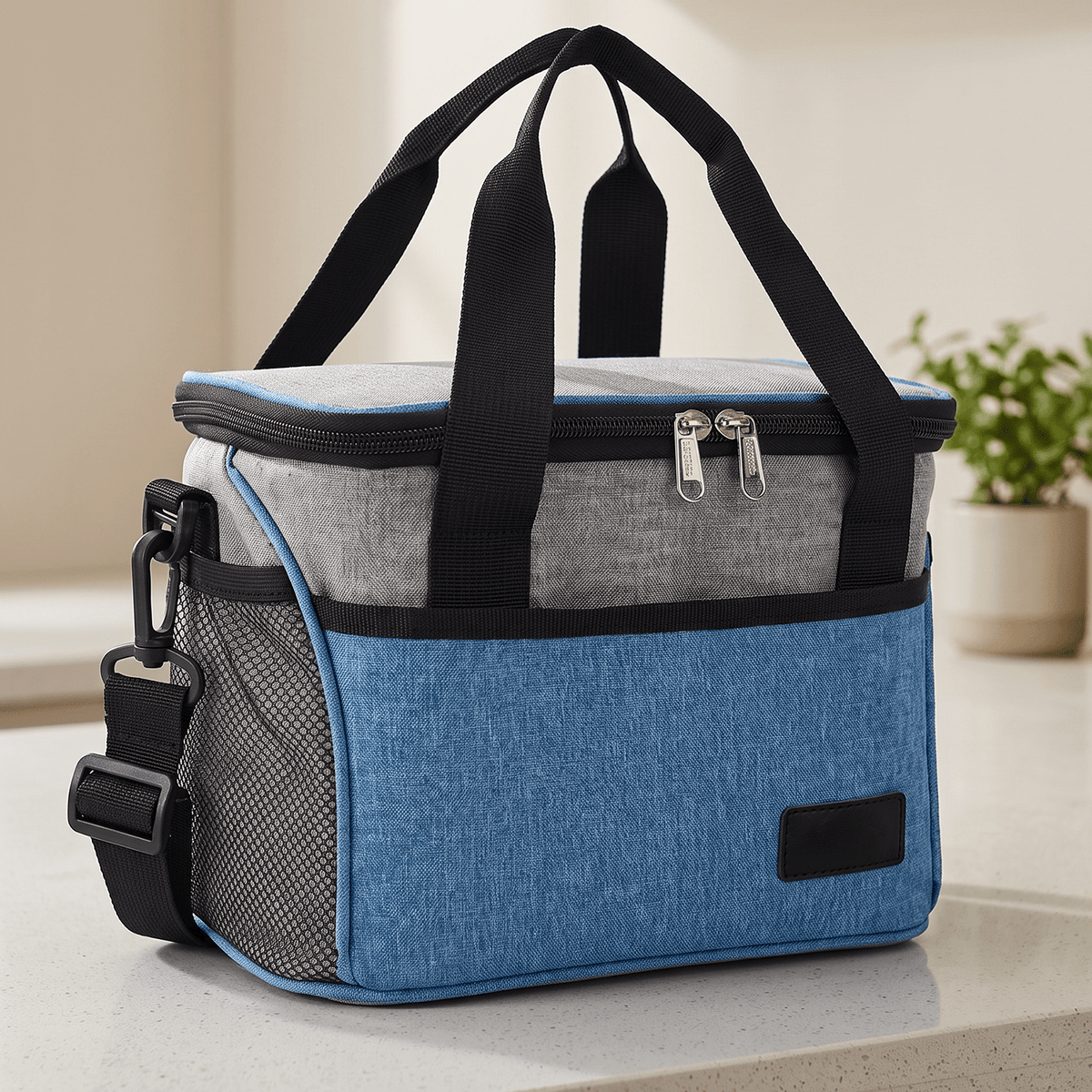 Bolsa Térmica Comida de 30L de Capacidad, Bolsa Aislamiento Isotérmico Hermética, Resistente y Espaciosa, ideal para Picnic, Playa, Camping y Excursión, Azul y Gris