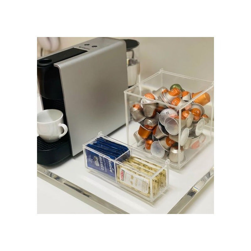 Caja de almacenamiento de cápsulas de café acrílica con tapa abatible, organizador transparente a prueba de polvo para cápsulas de café, compatible con uso doméstico y de oficina