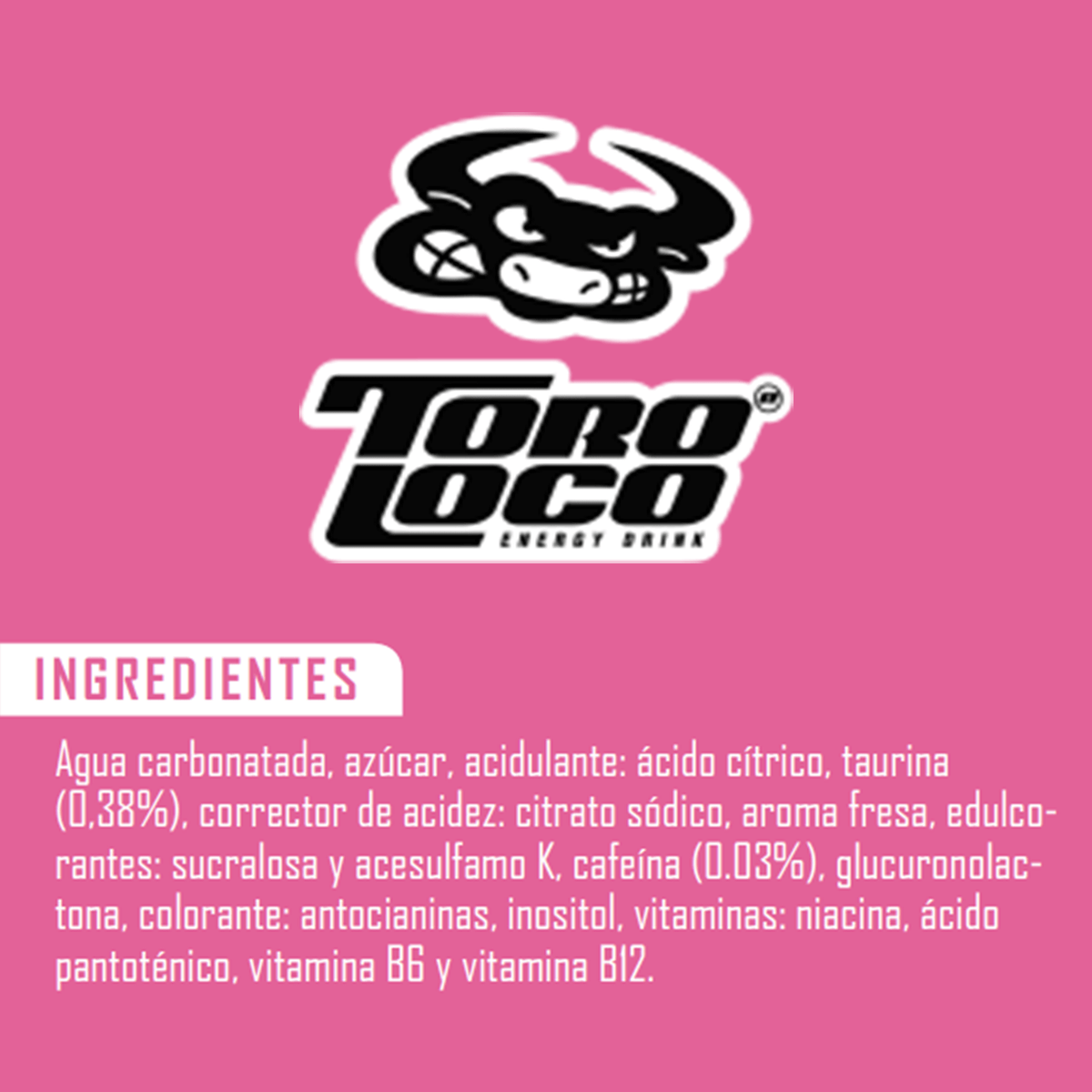 Toro Loco Bebida Energética Sabor Fresa, Bebida Energética para Gamers, 12 Latas de 500ml