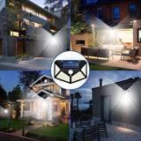 Luces Solares Exterior con Sensor de Movimiento, 100LEDS, 3 Modos de Iluminación, Impermeable, Resistente al Agua, Fácil Instalación, No Necesita Cableado, Luz Led con Sensor de Movimiento, ideal para Jardín, Pared, Porches y Balcones, 10.5 x 14.5 x 6 cm