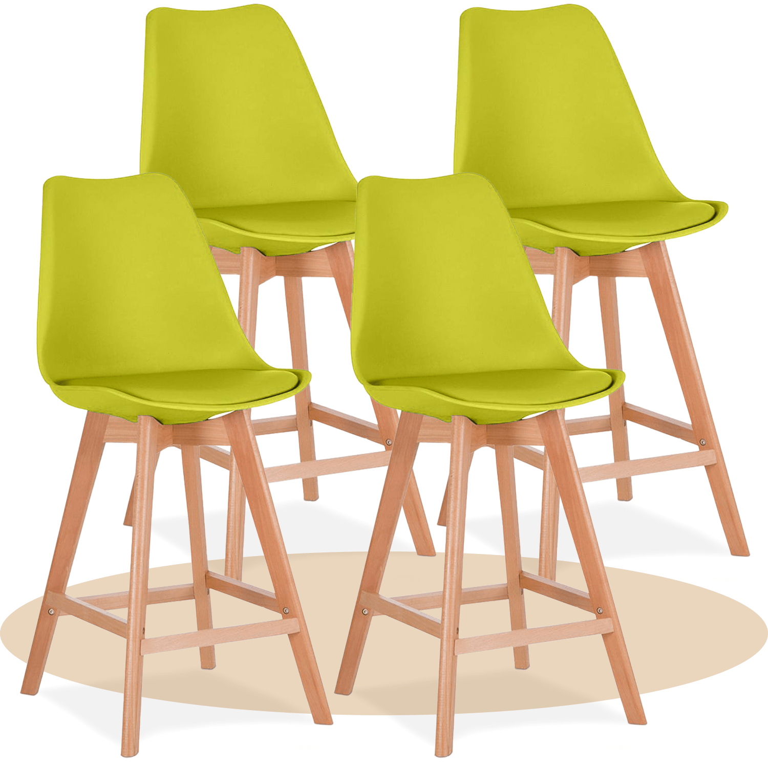 Taburete Alto Cocina con Respaldo, Asiento Blando y Tapizado, Patas Altas Resistentes de Madera de Haya con Reposapiés, Sillas Nórdicas, Ideal para Cocina, Salón, Comedor y Restaurante, 54.5 x 49.5 x 106 cm