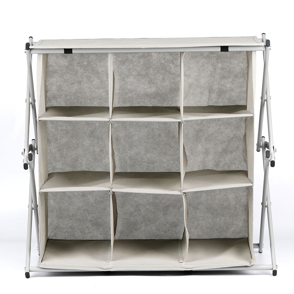 Organizador Zapatos Plegable Multiusos con 9 Compartimentos, Estructura de Metal Resistente, Tejido Transpirable, No necesita Montaje, Ocupa poco Espacio