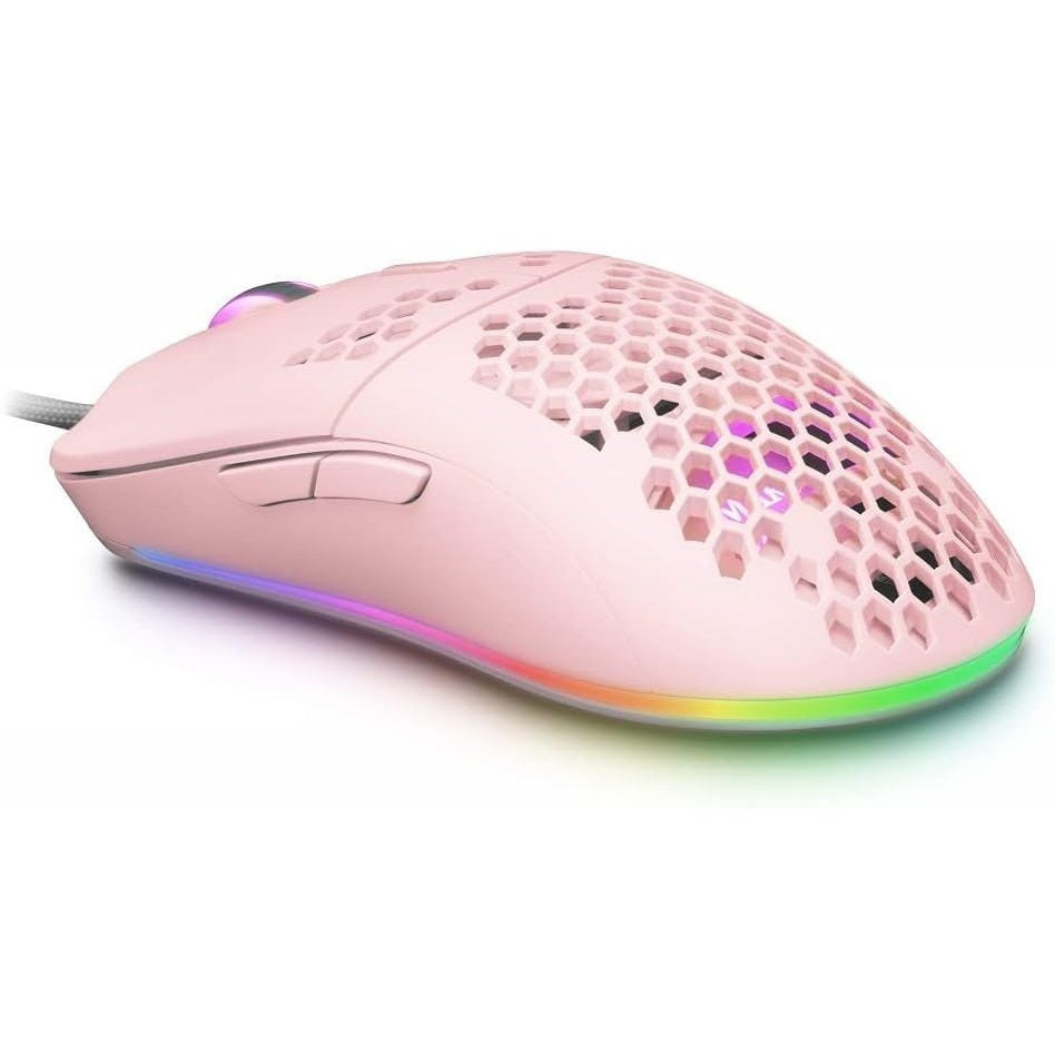 Mars Gaming MMAX, Ratón Gaming Ultraligero 69g, Sensor PixArt 12400DPI, RGB Chroma, 7 Botones Programables, Switches HUANO, Cable Feather, Windows/Linux/Mac/PS4/PS5/ Xbox One/Xbox Series X-S, Rosa