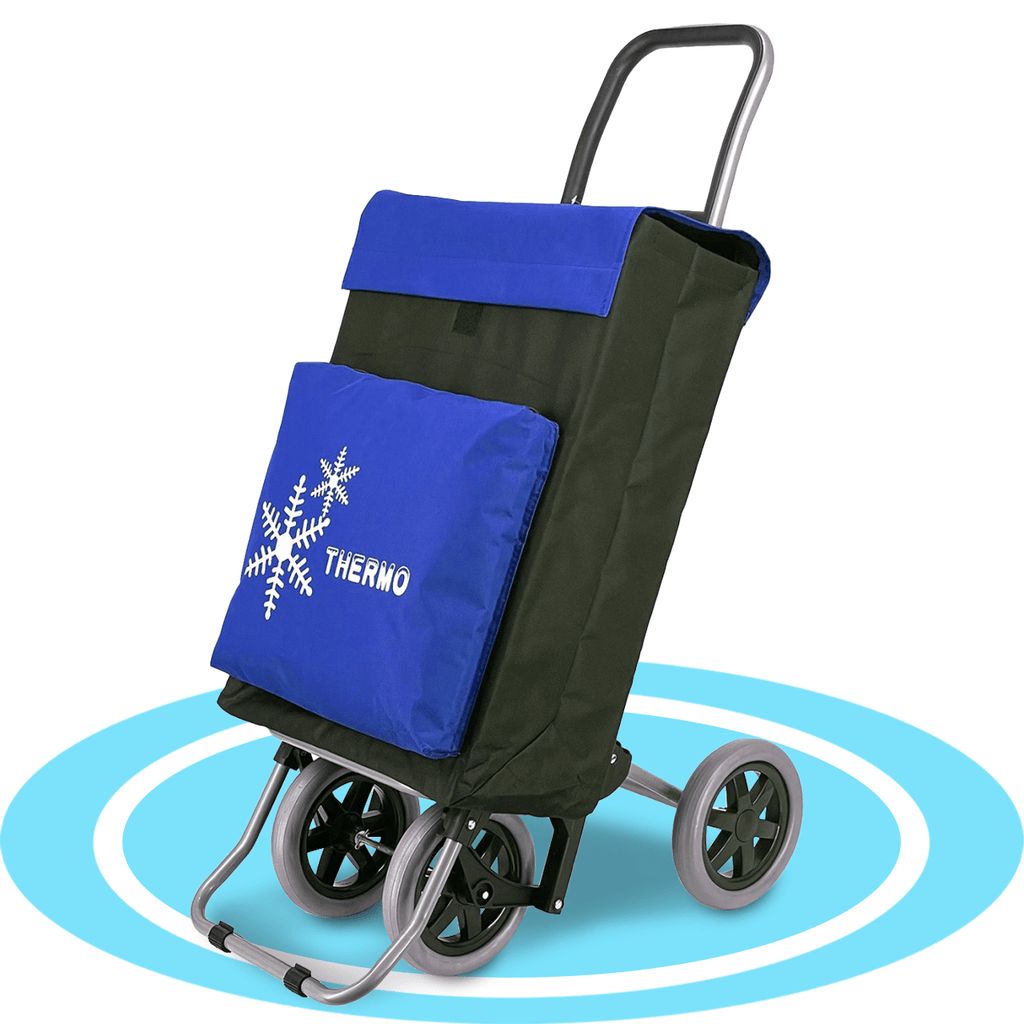 Carro Compra Plegable con Bolsillo Térmico para Congelados, Carro Plegable con Ruedas, 2 Compartimentos, Con Capacidad de hasta 50 Litros y 40 Kg de Carga Máxima, 4 Ruedas Grandes Resistentes y Estables Ideales para Facilitar el Transporte y Llevar mejor