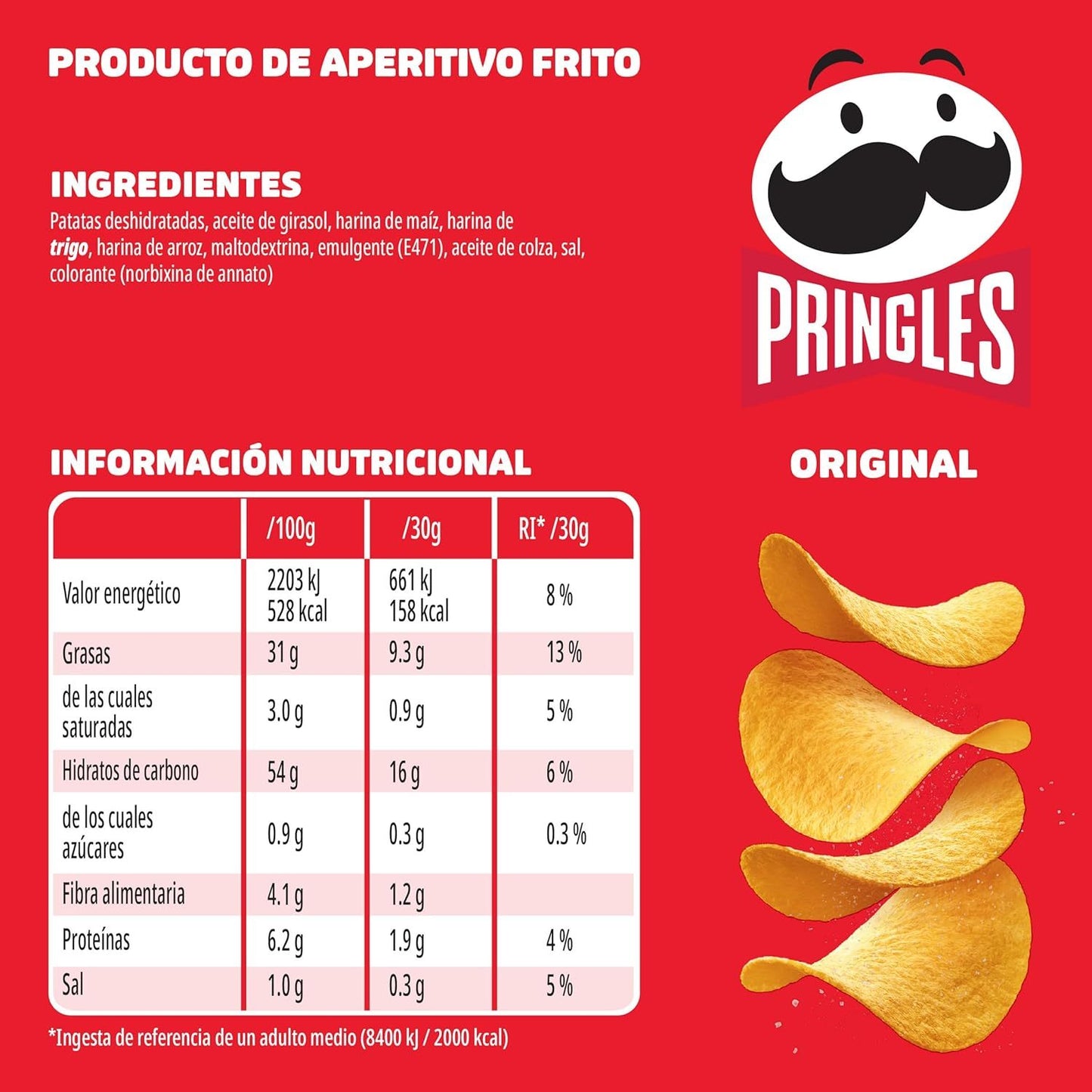 Pringles Original, Snack de Patatas Fritas sabor Original, Tamaño XL de 165g, Pack de 3 Unidades