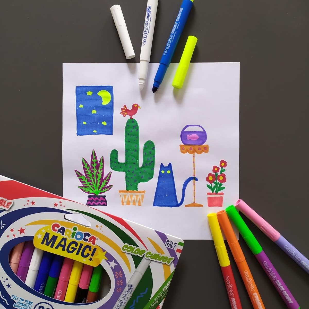 CARIOCA Rotuladores de Colores Magicos, Rotulador Blanco para Cambiar el Color, Paquete de 10 Rotuladores