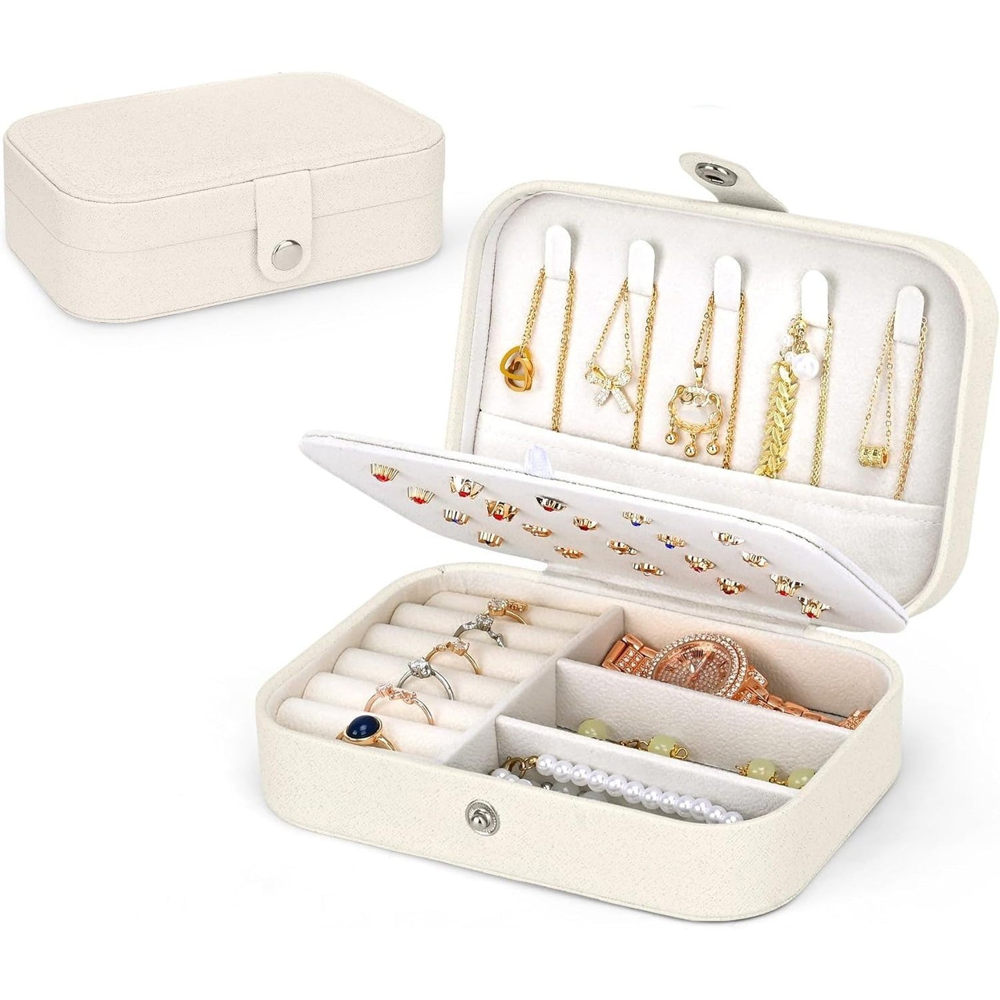 Joyeros Organizador de Mujer con Múltiples Compartimentos y Espacios, Impermeable, Cremallera Resistente, Interior Suave para Proteger las Joyas del Desgaste, 16cm Largo x 11.5cm Ancho x 5cm Alto, Caja Organizadora de Joyas