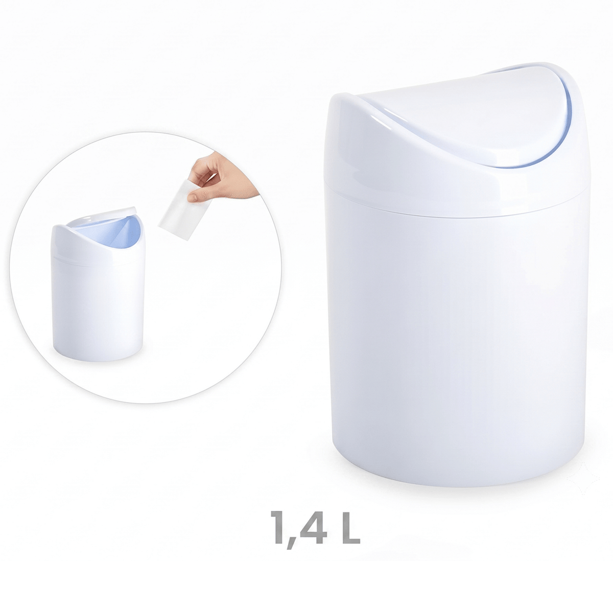 Papelera Pequeña, Tapa Basculante, Plástico Duradero que garantiza Ligereza, Resistencia y Fácil Limpieza., Perfecta para Residuos Pequeños en Baños, Oficinas o Dormitorios,