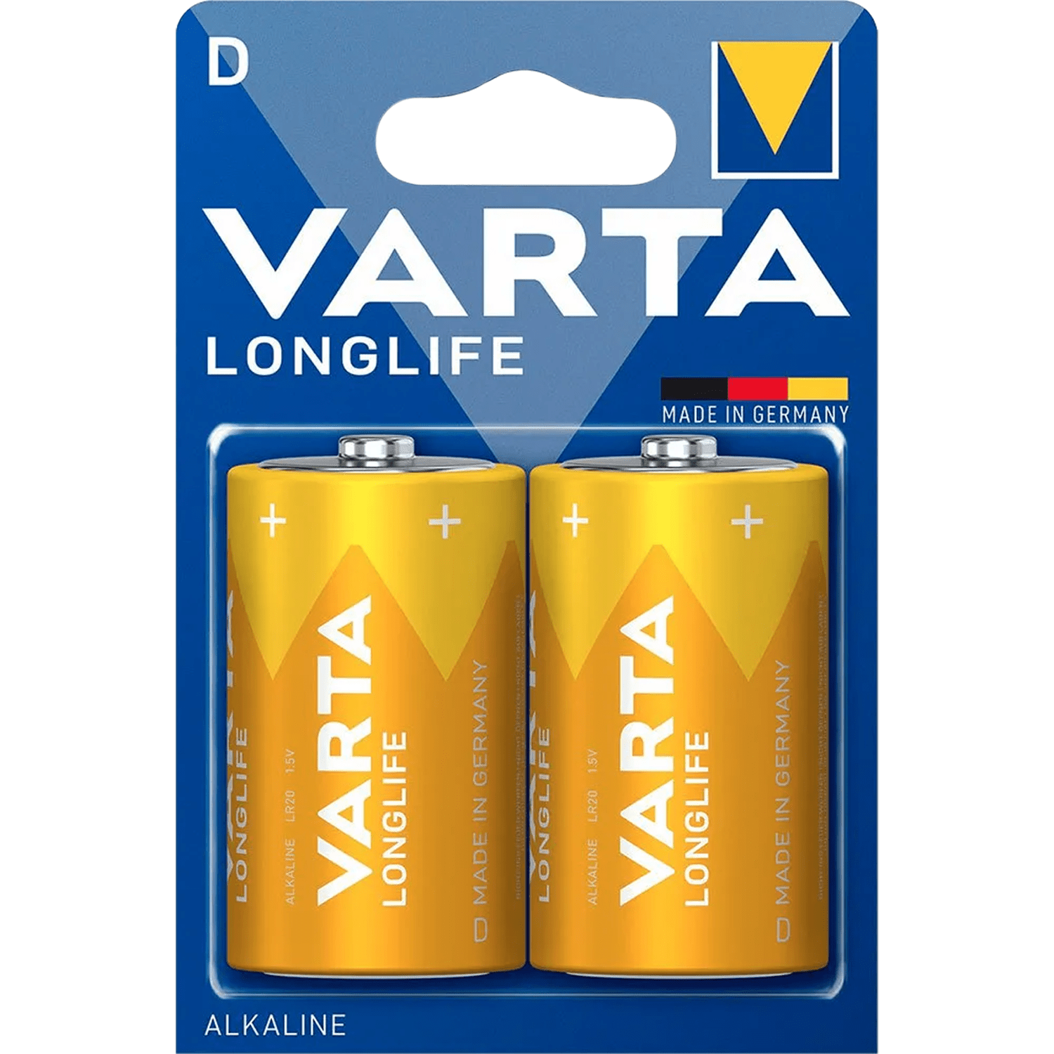 Pilas D Alcalinas de Alto Rendimiento, VARTA Longlife, Ultra Larga Duración, Energía Potente y Continua, Ideal para Linternas de Alto Consumo, Radios Portátiles, Juguetes Grandes, Equipos de Sonido y Dispositivos Industriales - VARTA