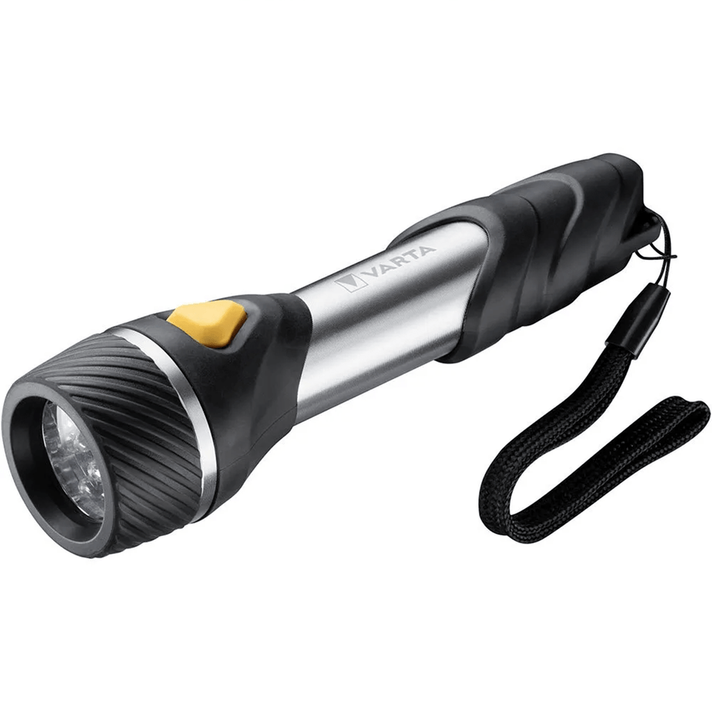 Linterna con Pilas, Multi LED, 40 Lumens, 62h de Duración, 29m de Alcance, Carcasa Resistente a Golpes, Correa de Mano Incluida, Funciona con 2 Pilas AA (incluidas), 16.3cm de Longitud - VARTA