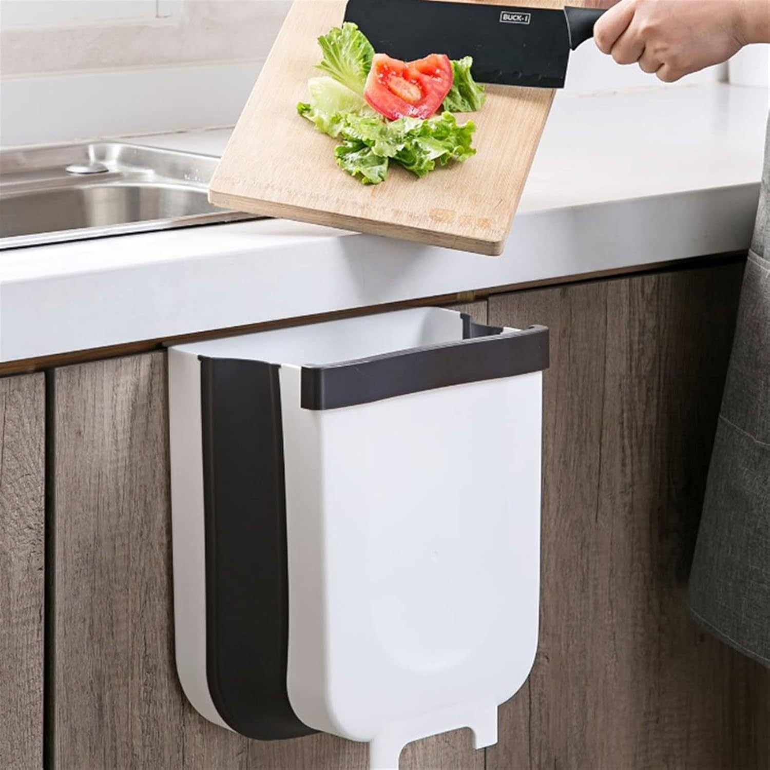 Cubo Basura Plegable de 10L de Capacidad, Cubo Basura Colgante y de Suelo, Ahorra Espacio, Ideal para Cocina, Baño, Oficina, Coche y Más