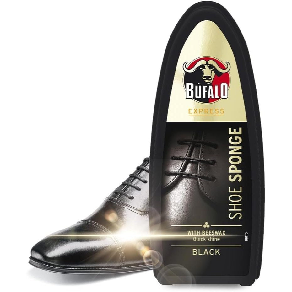 Búfalo Esponja Limpieza Zapato Autobrillante, Limpieza, Brillo y Color Inmediato, Especialmente Indicado para Calzado con Pieles Lisas, Color Negro, 70 Aplicaciones Aprox
