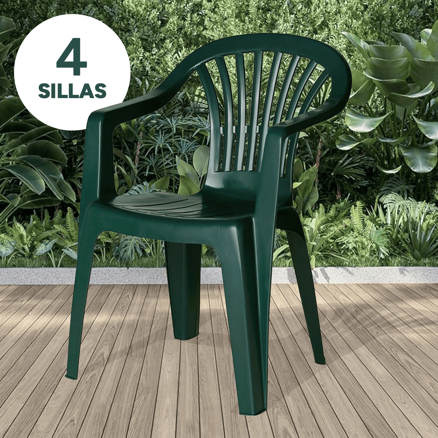 Silla Jardín Exterior de Plástico Resistente, Ideal para Jardín, Patio, Playa o Camping, Apilables, 55 x 53 x 82 cm