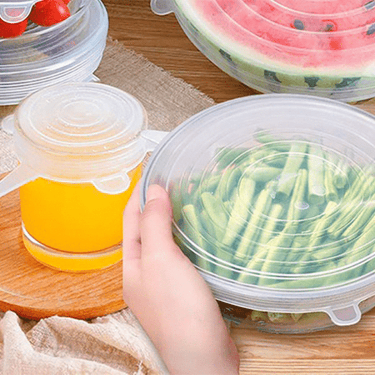 6 Tapas Elasticas Alimentos Varios Tamaños, Mantiene Comida Fresca, Reutilizable y Fácil de Limpiar, Apto para Microondas, Nevera y Lavavajillas, Hecho de Silicona Resistente, Incluye 6 Tapas