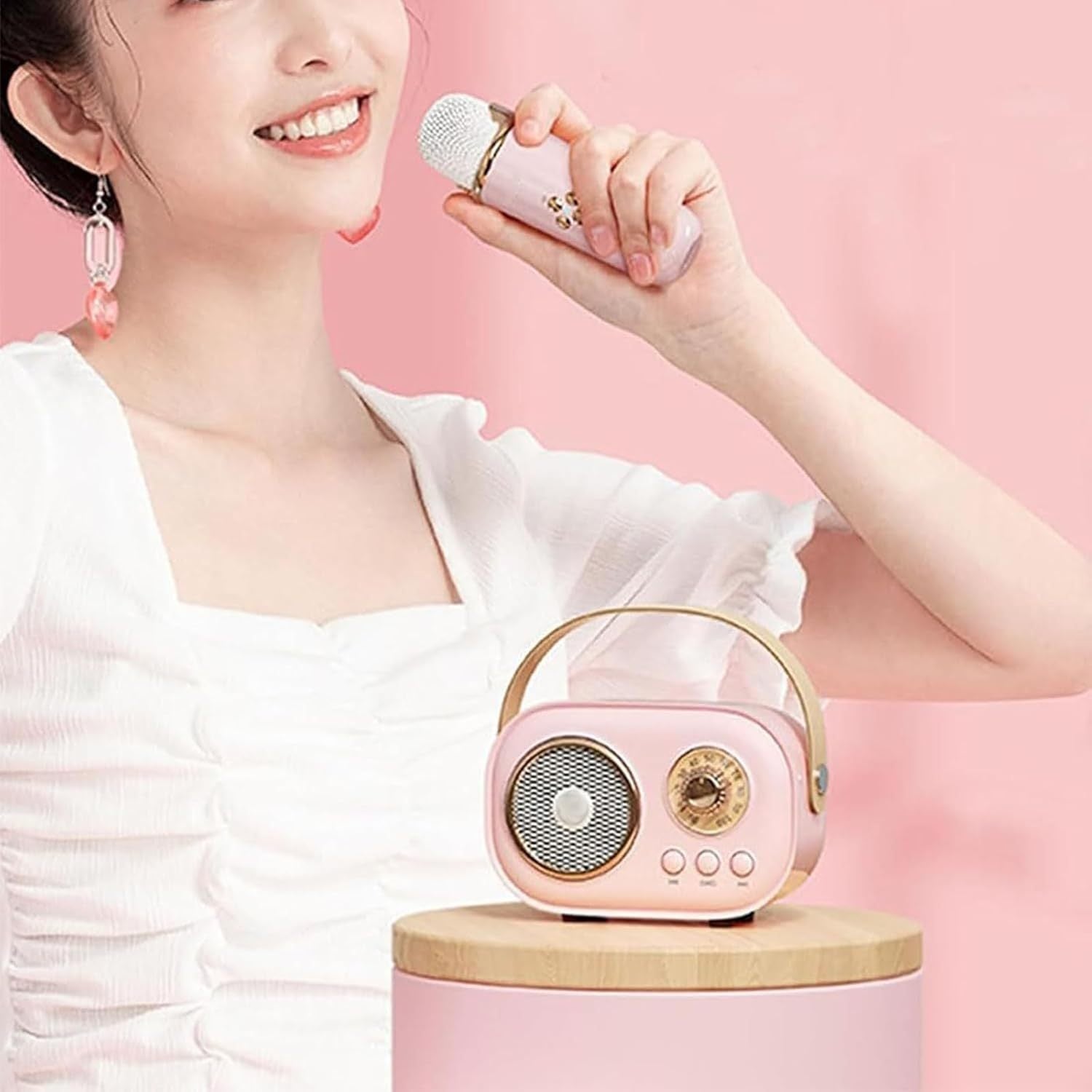 Mini Karaoke Portatil, Altavoz con Micrófono Inalámbrico para Cantar, Efectos de Voz, Ideal para Fiestas