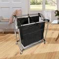 Carrito Lavandería con Robusta Estructura de Acero y 2 Bolsas de Tejido de Malla Transpirable Extraíbles, Ruedas para Fácil Transporte, Medidas de16,5 X 10,3 X 73,6 cm