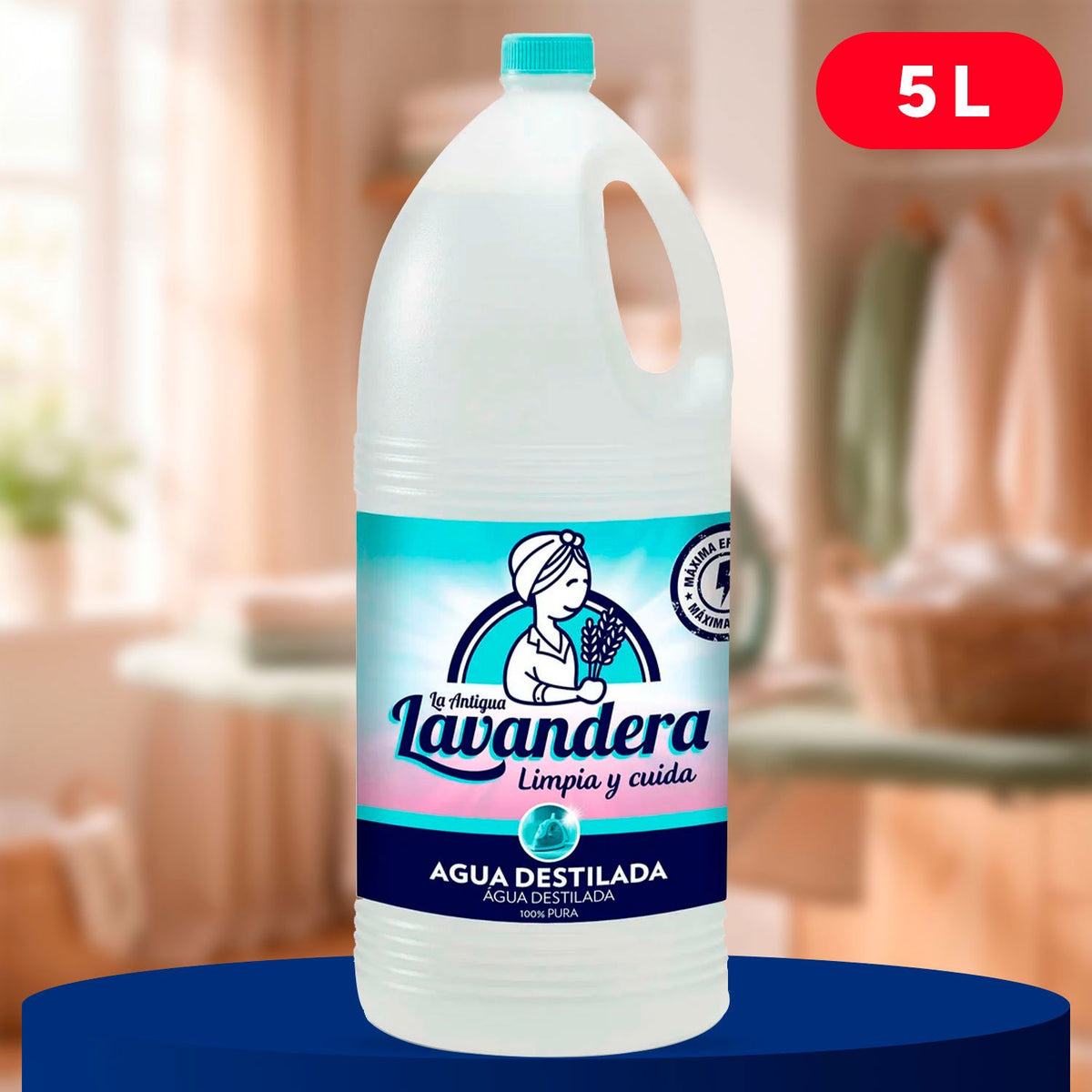 La Antigua Lavandera Agua Destilada, Agua Desmineralizada Multiusos de Uso Doméstico, para Humidificadores y Planchas, Ayuda a Evitar Depósitos de Cal en Equipos, 5 L