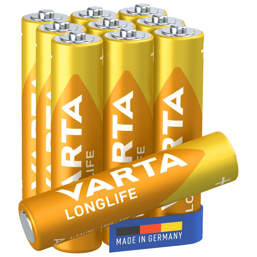 Pilas AAA Alcalinas de Alto Rendimiento, VARTA Longlife, Ultra Larga Duración, Energía Continua, Ideal para Controles Remotos, Juguetes Electrónicos, Linternas, Lámparas, Relojes, Cámaras y Otros Dispositivos de Uso Diario - VARTA
