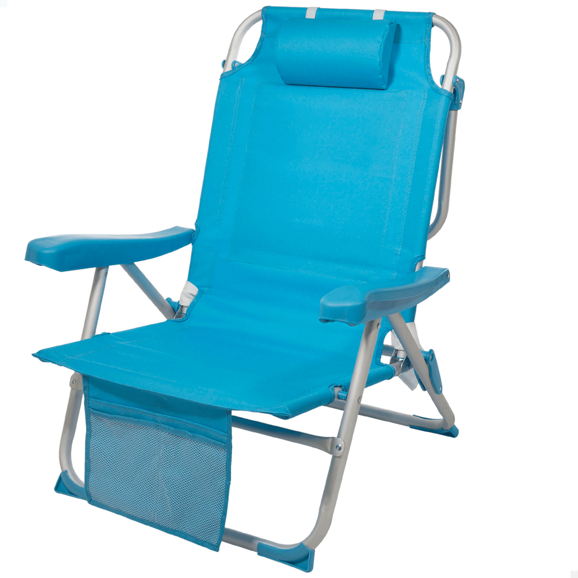 Silla Plegable Playa Reclinable y Resistente. Soporta hasta 100kg. 5 Posiciones, Respaldo Reclinable, Cojín Acolchado, Bolsillo Frontal. Sistema Antivuelco. Estructura Reforzada. Hecha de Aluminio y Poliéster. Ideal para Playa, Jardín
