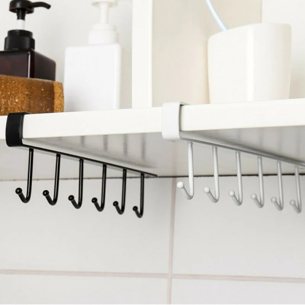 Colgador de Ropa con 6 Ganchos, Percha de Ropa Metálica, Colgador Utensilios Cocina, Ganchos para Colgar Ropa, Ideal para Aprovechar y Optimizar el Espacio, Fácil Instalación y Sin Perforaciones, 25 x 4 x 2,5 cm