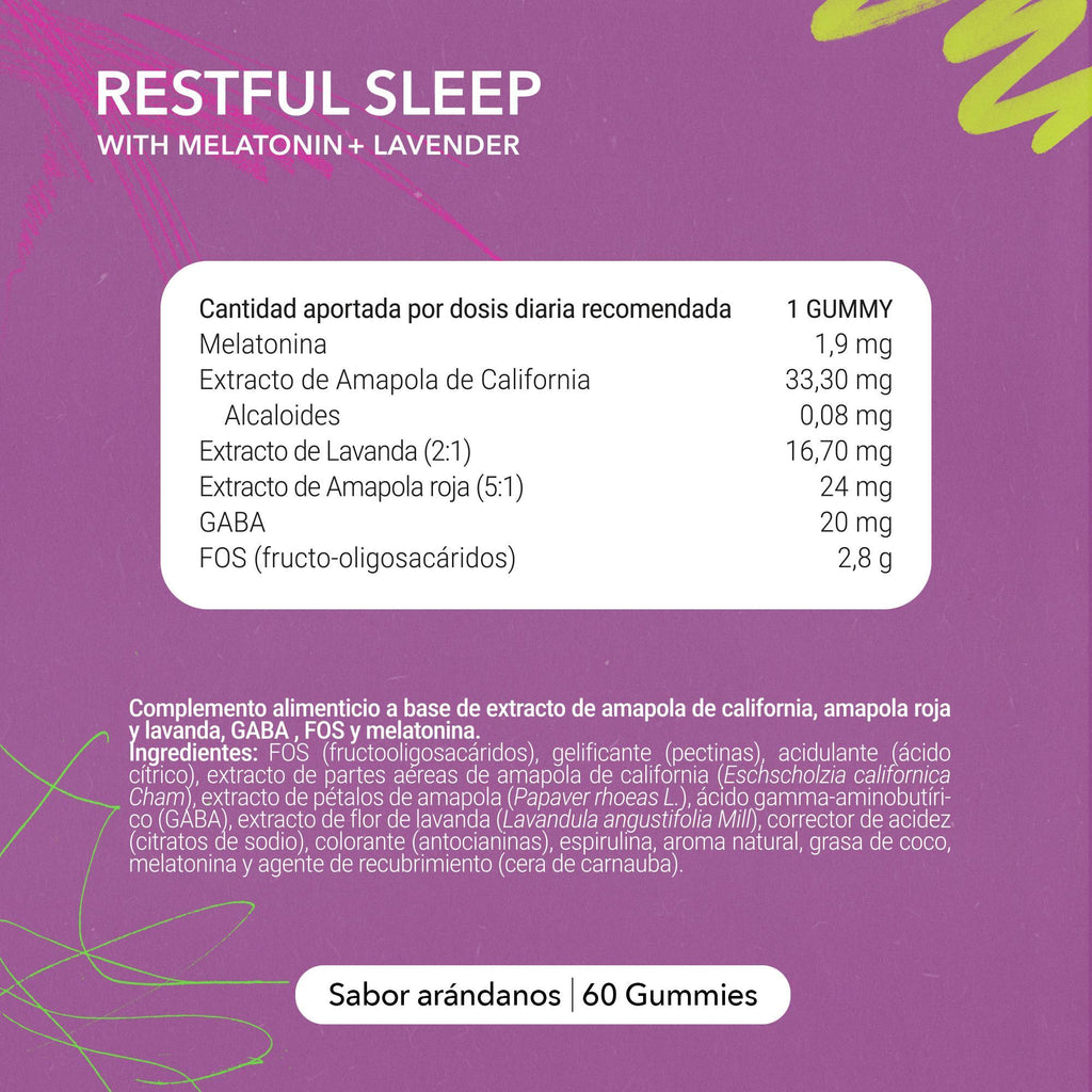 Gominolas para Dormir con Melatonina, Lavanda, Amapola California, Amapola Roja y GABA, Sabor Arándanos, 60 Gummies - Joy+ Supplements