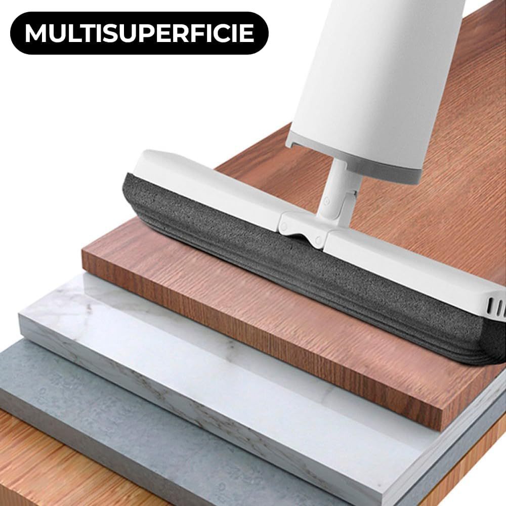 Mopa para Paredes y Techos, Mopa de Limpieza Giratoria 360, Mopa de Limpieza Suelo, Paredes, Techos, Muebles y Ventanas. Llega a Cualquier Rincón, Función Autoescurrido, Color Blanco, Incluye 2 Esponjas, Medidas Cabezal: 32 x 5 cm, Mango: 132 cm