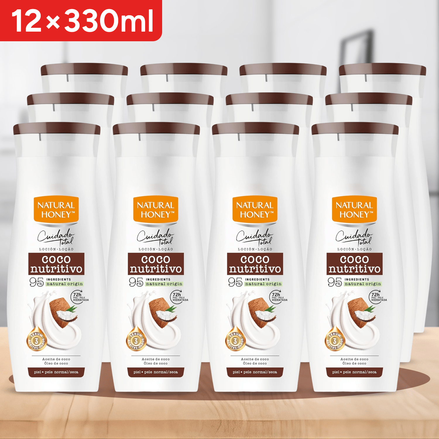 Natural Honey, Loción Corporal Coco Nutritiva para Pieles Secas, 72H de Nutrición Intensa, Fórmula con Aceite de Coco Orgánico y Sérum de Aceites Naturales, Piel Exóticamente Suave, Línea Cuidado Total, 330 ml