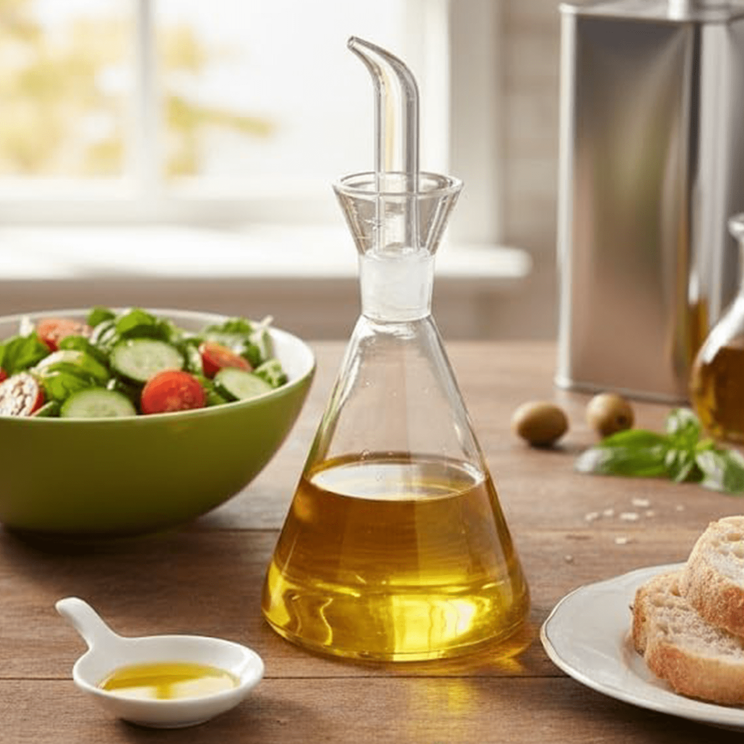 Aceitera Antigoteo de Vidrio Resistente, Dispensador de Boquilla Única Sin Goteo, Ideal para Aceite, Vinagre, Aderezos