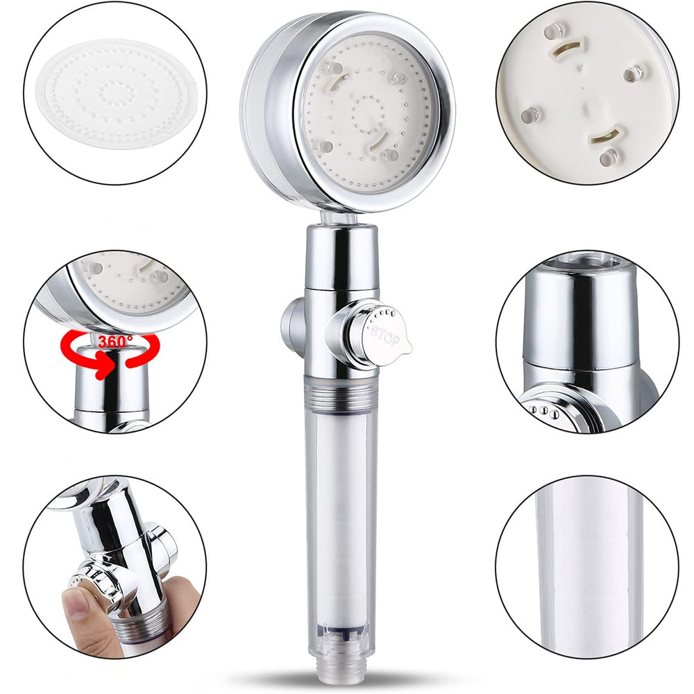 Cabezal de Ducha, Con Regulador de Caudal, Cabezal 360°, Luz Led por Presión de Agua, Cambia de Color con la Temperatura, Botón de Stop, Ahorrador de agua, Filtro Anti-cal y Filtro de Impurezas, Fácil de Instalar