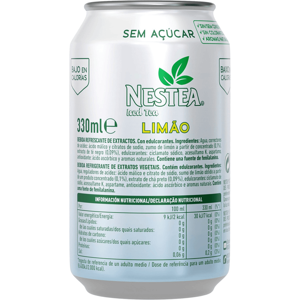Nestea Té Negro Limón Sin Azúcar, Refresco de Té Negro con Sabor a Limón, Pack de 24 Latas de 330ml