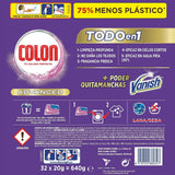 COLON Detergente para Lavadora en Cápsulas Vanish Todo en 1, Alto Podert Quitamanchas, Para Ropa Blanca y de Color, 32 Capsulas por Paquete