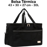 Bolsa Térmica Comida de 30L de Capacidad, Bolsa Aislamiento Isotérmico Hermética, Resistente y Espaciosa, ideal para Picnic, Playa, Camping y Excursión, Negro