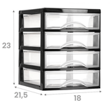 Cajonera Almacenamiento Plástico de Sobremesa, 4 Cajones, Ideal para Ordenar y Organizar el Hogar, Negro, 18 x 21.5 x 23cm