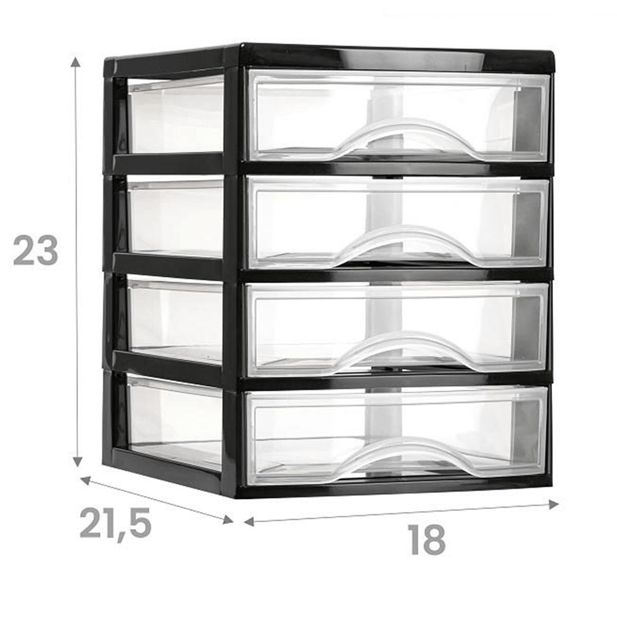 Cajonera Almacenamiento Plástico de Sobremesa, 4 Cajones, Ideal para Ordenar y Organizar el Hogar, Negro, 18 x 21.5 x 23cm